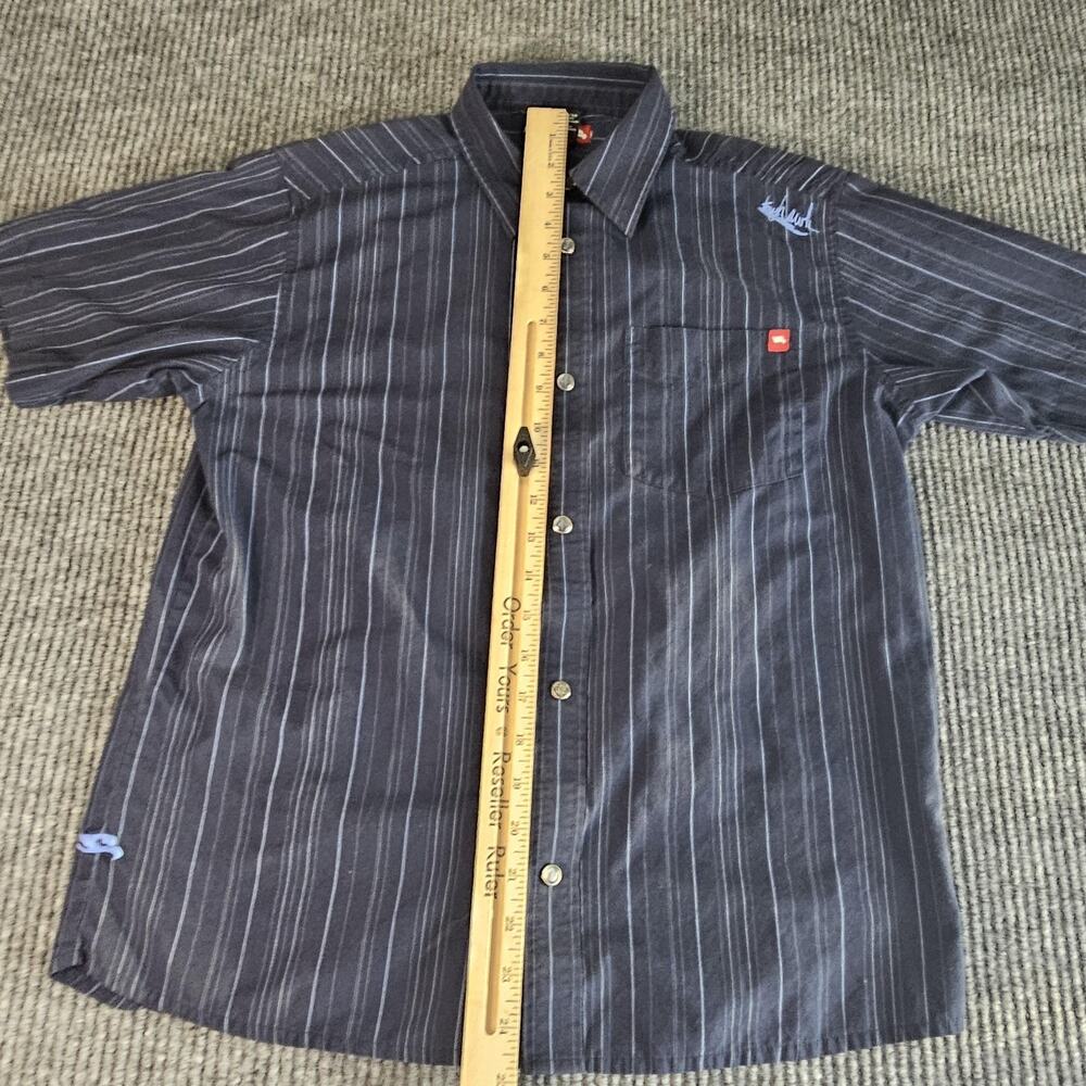 Hawk Skateboarding Shirt Boys Large 14/16 Blue Striped Button Front Casual - Picture 9 of 11